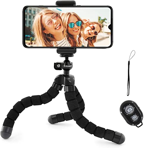 iRhodesy Octopus Style Stativ Ständer Halter mit Bluetooth-Fernbedienung für Kamera, jedes Smartphone mit Clip, Schwarz