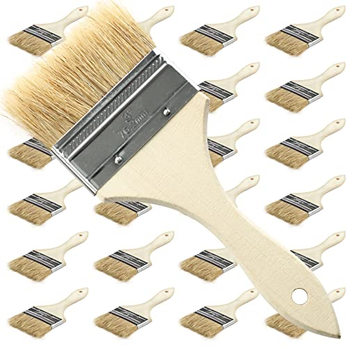Lot de 24 pinceaux Plats de qualité supérieure - Poils Doux - 7,62 cm, Pinceaux Peinture, Lot de 24 Pièces Pinceau Peinture Pinceau Plat avec Manche