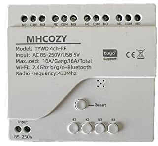 MHCOZY Modulo interruttore relè a contatto secco wireless Smart WiFi a 4 canali USB 5V AC 85-250V, telecomando app Tuya Smart Life, lavora con Alexa Google Home