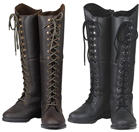 Lazura - Winter Reitstiefel für Damen Perth – Gr. 36-44 | Warme Damenstiefel – Stiefel aus Leder & mit Teddyfell – Schnürstiefel mit Reißverschluss hinten – Winterstiefel