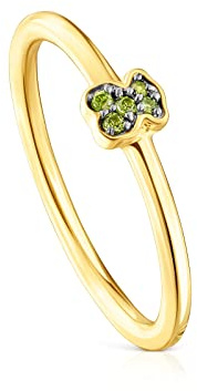 TOUS Damen 18 Karat vergoldeter Ring auf Silber mit Chromodiopsid Bär Größe 14, anspruchsvoll und subtil, Musterkollektion