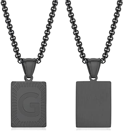 Skcess Halskette Damen, Freundschaftskette Schwarz Buchstabe Quadratischer Anhänger Damen Halskette Edelstahl Halskette Damen Geschenk Ideen für Frau