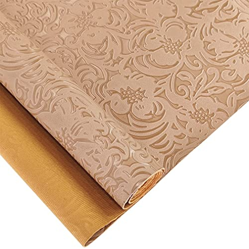 30cmx135cm Klassische Blumen Serie Kunstleder, Polster Stoff PU, Vintage PU-Leder Für Kunsthandwerk, Makeup Organizer DIY-Dekoration (Weizen)