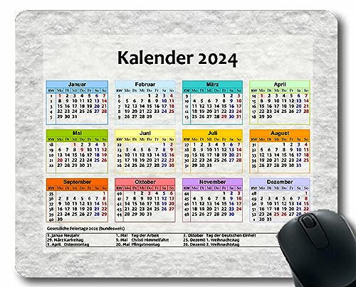 YENDOSTEEN 2024 Kalender,schwarzes Mauspad, Erfasst Hintergrundleichterkreise Mauspads mit genähten Kanten