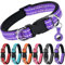 AUAUY Reflektierend Halsband Hund, Verstellbares Atmungsaktives Hundehalsband, Weich Gepolstertes Neopren Nylon Hunde Halsband mit AirTag-Hülle Doppel-D-Ring für Kleine Mittel Große Hunde(Violett-S)