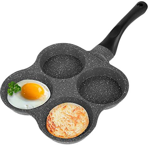 NEWCES Suppentopf, Spiegelei, wunderbares Werkzeug, Hamburgertopf, Spiegelei, Frühstücksei, Knödel, spezielle kleine Pfanne, Mini-Antihaftbeschichtung, Vier Löcher