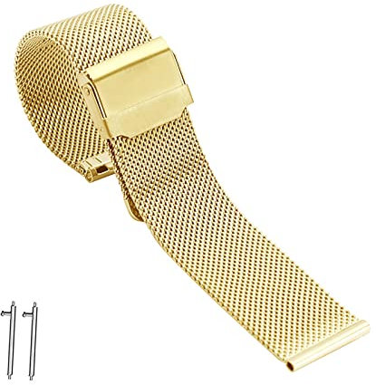 XIAOFEIGUN Uhrenarmbänder, verstellbare Edelstahl-Mesh-Uhrenarmbänder, 12-24 mm Ersatz-Edelstahl-Metall-Mesh-Armband, Ersatz-Edelstahl-Mesh-Band für Männer und Frauen (Color : Gold, Size : 15mm)