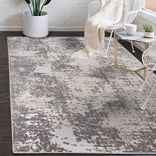 Mazovia Modern Abstrakt Designer Teppich - Kurzflor - Weich Teppich für Wohnzimmer, Esszimmer, Schlafzimmer - ÖKO-TEX Wohnzimmerteppich - hell Creme Grau 80 x 150 cm