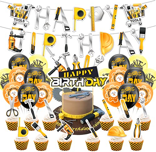 Werkzeuge Party Zubehör Werkzeuge Geburtstagsparty Dekorationen beinhaltet Toolbox Happy Birthday Banner, Cupcake Topper, Kuchen Topper, Ballons für Werkzeuge Theme Party