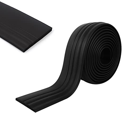 OUGPIU 5M PVC Selbstklebend Abdeckleiste Übergangsprofil Wasserdicht Selbstklebend,Übergangsschiene Abschlussprofil,Gummi Wandsockelleiste,Boden Teppich Laminat,SchwellenüBergäNge 1.2CM HöHe