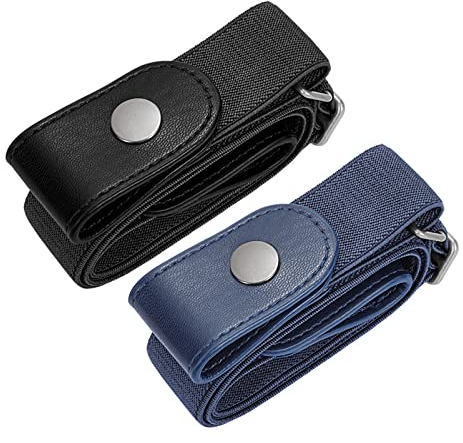 SUOSDEY 2 Pack Elastischer Gürtel Damen,Gürtel Ohne Schnalle Unsichtbarer Gürtel für Jeans Hosen Justierbar Stretchgürtel Gürtel für Damen Herren schwarz blau