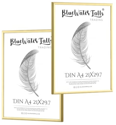 2x Bilderrahmen Gold Metall DIN A4 21x30 cm | 2-Pack Dokumentenrahmen 21x29,7 cm | Alu-Bilderrahmen Aluminium Metallrahmen | Picture Frame A4 Fotorahmen