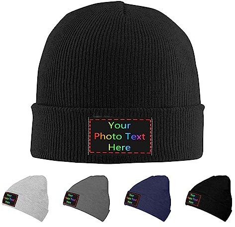 DJNGN Personalisierte Beanies Mütze, personalisierte Mützen, Strickmütze, Totenkopfmütze, individuelle warme Wintermütze mit Ihrem Fototext, Namen, Logo, Strickmütze für Männer und Frauen