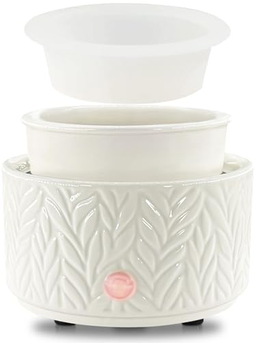 EQUSUPRO Wax Melt Warmer for Scented Wax - with 1 pc Silicone Dish Candle Wax Warmer Ceramic 4-in-1 Electric Wax Burner Fragrance Wax Melter for Home Office Bedroom Gift & Decor