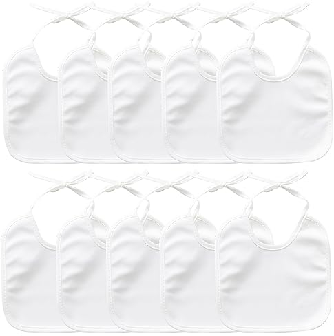 TNSLAND 10 Stück Baby Lätzchen zum Bemalen 18 * 20cm Baby Lätzchen Bemalen Weiß Sabberlätzchen Wasserdicht Halstücher Baumwolle Babylätze Anmalen Babylätzchen zum Binden für Babyparty Spiele