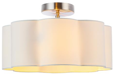 Newrays 3 luces Lámpara de techo de montaje semiempotrado, pantalla de tela blanca, lámpara moderna cerca del techo para guardería, habitación de niños, dormitorio, cocina, entrada con 3 bombillas LED