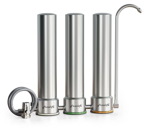 Frizzlife TS99-S Countertop Wasserfiltersystem, 9-Stufen Edelstahl Wasser Filtration, 0,5 Mikron NSF zertifiziert Elemente reduziert 99,99% Blei, Chlor, Schwermetalle, Kalk und Kalk