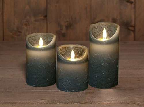 Coen Bakker 3er Set Kerze LED Echtwachskerze 10 cm + 12,5 cm + 15 cm Kerze Ø 7,5 cm viele Farben mit Timer flackender Docht Wachskerze Kerzen, Farbe:Dunkelgrau