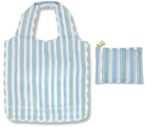 kate spade new york Reusable Produce Bags, Shopping Tote with Zipper Storage Pouch, Lightweight Foldable Grocery Bag, Daisy Stripe, Tote
