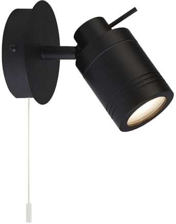 Licht-Erlebnisse Wandlampe Badezimmer IP44 mit Zugschalter Schwarz GU10 Metall verstellbar Retro Wandspot Spiegelleuchte Badleuchte