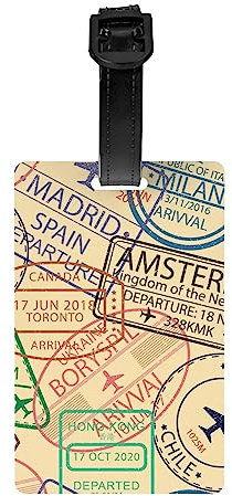 Cilieia Retro Reisepassstempel Gepäckanhänger für Koffer mit Gurt Reisetaschenanhänger für Gepäck Niedlich Namensschild Gepäckkennzeichen Etiketten für Gepäck Tasche Rucksäcke Retro Reisepass Stempel