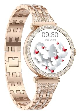 Smartwatch Damen Rund Silber Blutdruckmessung Pulsuhr Gesundheitsuhr 1,19 AMOLED Gold Rosegold Metallarmband Edelstahl Pulsmesser Schrittzähler Telefonfunktion Whatsapp Funktion für Android IOS