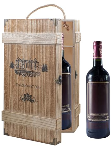 JINGHANGER Scatola per Vino in Legno 35x19x10 cm 2 Bottiglie Cassette Confezione Vino Regalo in Legno Scatola per imballaggio di vino rosso per Compleanno Festa Nozze