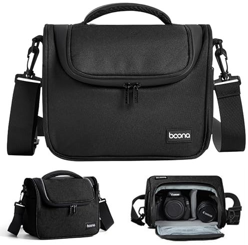 Linpr Borsa Fotografica Impermeabile Professionale per Fotocamere SLR/DSLR, Piccola Borsa a Tracolla con Custodia Protettiva Compatibile con Canon EOS 2000D, Sony Alpha 7 III, Nikon (Nero, Medio)