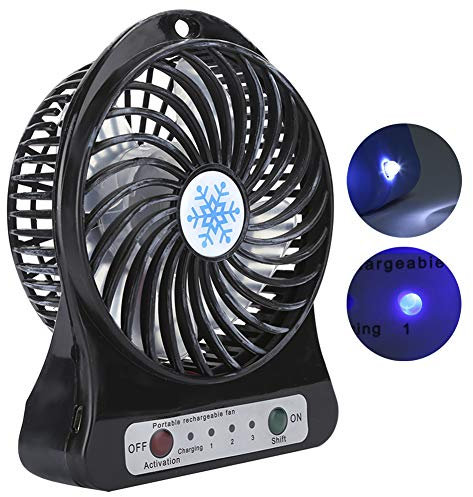 Denash Mini Ventilatore da Scrivania, Ventilatore Portatile per Seggiolini Auto con Regolazione del a 3 Blocchi, Piccolo Ventilatore Ricaricabile Tramite USB per L' (Black)