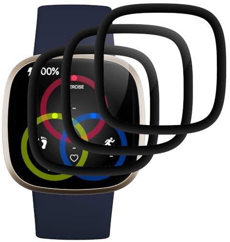 Beukei 3 Stück Panzer Schutz Glas für Fitbit Versa 3/Sense, Handyglas,[9H Härte][HD Klare][Blasenfrei][Anti-Kratzen] Glasfolie