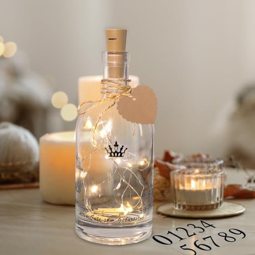 Getyjoe Bouteille en Verre avec Guirlande Lumineuse LED Décorative Lumière de Bouteille avec Autocollants Numérotés,Étiquette Kraft Lumière Led pour Déco de Bouteille pour Noël Anniversaire