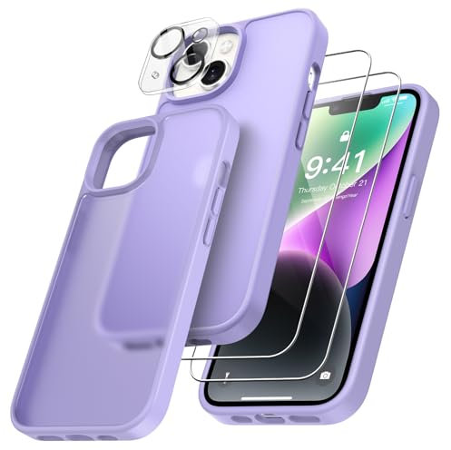 FLLAO 4 en 1 Coque pour iPhone 14 avec 2 Verre Trempé et 1 Caméra Protecteur, [Coussin d'air Intégré] Antichoc Antirayures Bumper Protection Housse pour iPhone 14 6.1, Rose Clair