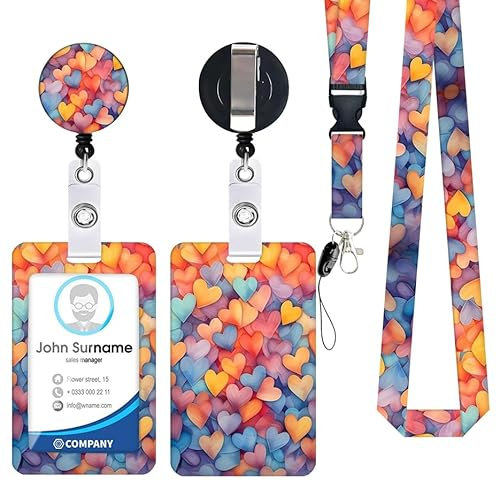 Porte Badge de Carte avec Cordon Tour de Cou d'Identification,Floraux Porte-cartes Swivel Lobster Clasp avec Lanières Rétractables Pour Cartes Clés Caméra Floraux (A-Love)