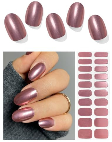 AutyaMee Semi Cured Gel Nail Strips (Glitter Garnet), Glazed, 20 Pcs Gel Nail Wraps, Stickers, UV Light Required, Salon Quality, Long Lasting