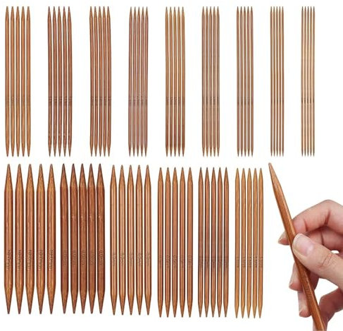 POHOVE 75Stücke Bambus Stricknadeln, Doppelspitzig, 15 Größen 2,0-10,0 mm, Maschenmarkierer, Kunststoff Nadeln, Bambus Nadelspiel Set