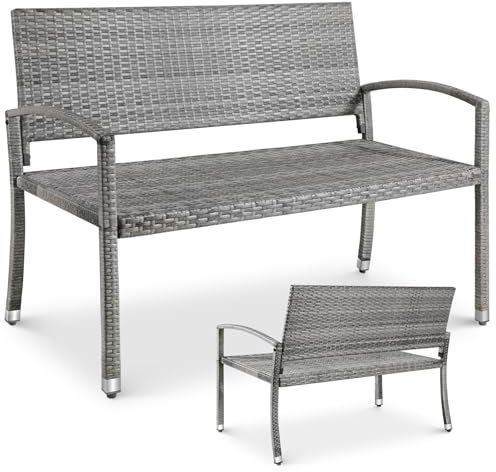 LIFERUN Gartenbank Rattan, Polyrattan Sitzbank Wetterfest, 2 Sitzer Gartenbank, Balkon Bank, 320kg Belastbar, 122x62x90cm, Gemütliche Gartenmöbel Bank, Parkbank, Doppelseitiges Rattan Sitzbank, Grau