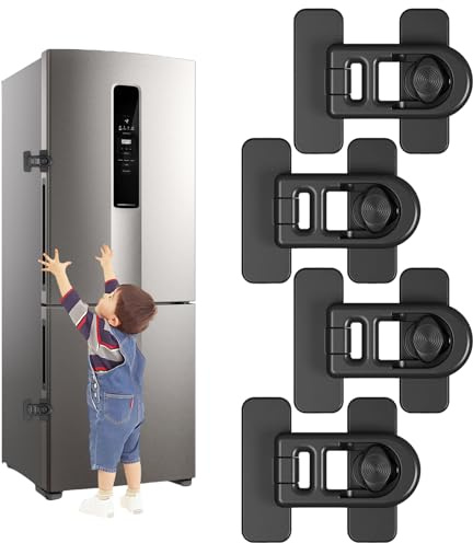 ChAusa Kindersicherung Schrank,Kinder Kühlschrank Schloss-Strong Adhesive | Ohne Bohren Kühlschrankschloss für Schränke und Schubladen,Kühlschrank,Tür (Vier schwarze)