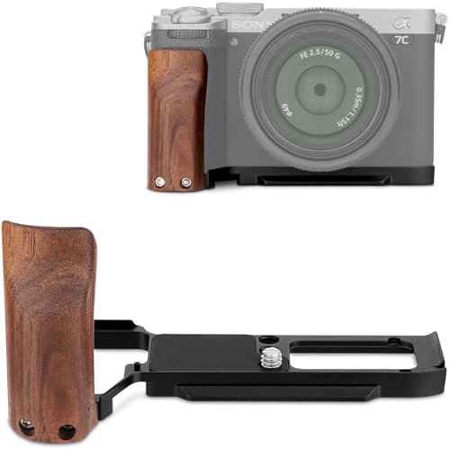 Leftfoto A7CR/A7C II Handgrip L-Shape Bracket with Wooden Grip for Sony A7CR/A7C2 Camera,with Built-in Bottom Arca Quick Release Plate,Ergonomic Retro - Styled Side Handle for Enhanced Grip