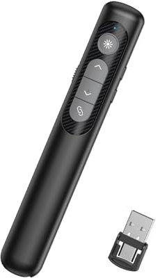 HELLCOOL USB C Presenter, Powerpoint Fernbedienung via USB A & USB C Empfänger, Presenter mit Rot Laserpointer für Präsentationen, Präsentationsfernbedienung für Windows 7 10 11/Mac/PowerPoint/Keynote