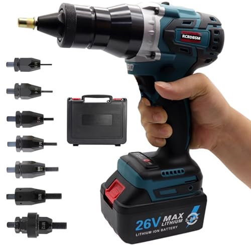 Electric Rivet Gun Kit, Cordless Automatic Blind Rivet Tool for Iron and Aluminum Nuts, 2200mAh Battery Included