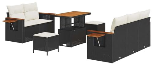 vidaXL 8-teiliges Garten-Sofa-Set mit Kissen in Schwarz und Creme aus Polyrattan. Moderne Gartenmöbel mit verstellbaren Füßen für Balkon, Terrasse und Sitzbereich. Modularer Loungesitzbereich.