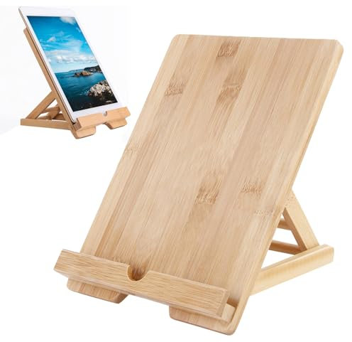 Tablet Standhalter - Verstellbarer Holzständer für Kochbuch und Telefon, Küchenbuchhalter | Tablet -Display mit Ladeloch, faltbare Desktop -Unterstützung zum Lesen, Kochen, Home Office -Schreibtisch v