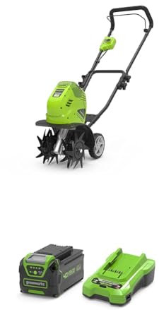 Greenworks Rasenfräse mit Frontzinken, 25 cm Arbeitsbreite, 13 cm Frästiefe, 3 Jahre Garantie mit 40V 4Ah Lithium-Ionen-Akku Greenworks + 2A Universal Ladegerät