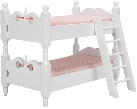 Yechiry Holzpuppenhaus Miniatur Baby Etagenbett, 1:12 Skala Doppelschichtbett mit Leiter, Cartoon -Ornament Schlafzimmermöbel für (Punkt)