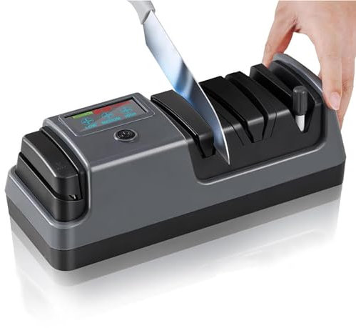 MObyat 3rd Gear Electric Knife Sharpener, Professional 3 Stage Electric Knife Sharpener For Kitchen Knives, Lcd Screen, 100% Diamond Abrasive, For Straight, Serrated, Meat Cleaver, Ceramic Knives