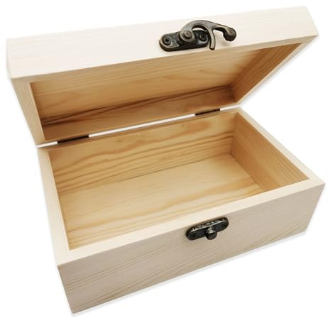 Nudaoz Caja simple de madera de pino sin pintar (1 pieza): pequeña caja de almacenamiento de bricolaje (con tapa con bisagras, 17×10×7 cm)