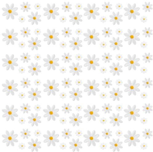 60PCS Daisy Patches, Cute Flower Sewing Iron on Patches, Applique Embroidered Floral Decals Stick on Hat Iron on Patch Bulk for Clothes, Bags, Jeans, Backpacks