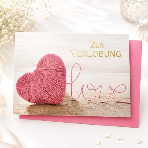 Michel Verlag Liebevolle Glückwunschkarte ZUR VERLOBUNG für Paare | Mit Herz und edler Goldprägung für beste Wünsche | Klappkarte inkl. Briefumschlag | Format 12x17cm | Made in Germany
