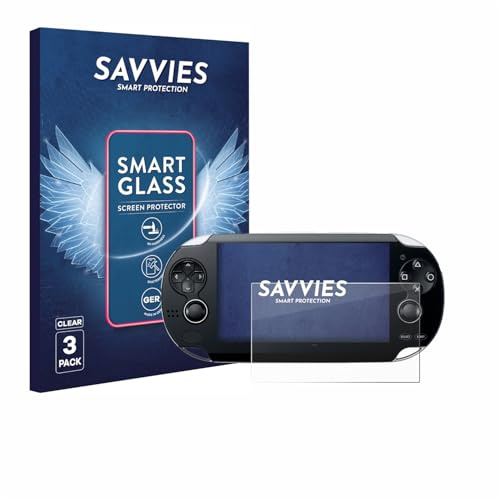 Savvies Schutzglas für Sony Playstation PS Vita | 3 Stück Transparenter Displayschutz Made in Germany Panzer Schutz Glas 9H Schutzfolie HD Klar Blasenfrei Einfache Montage