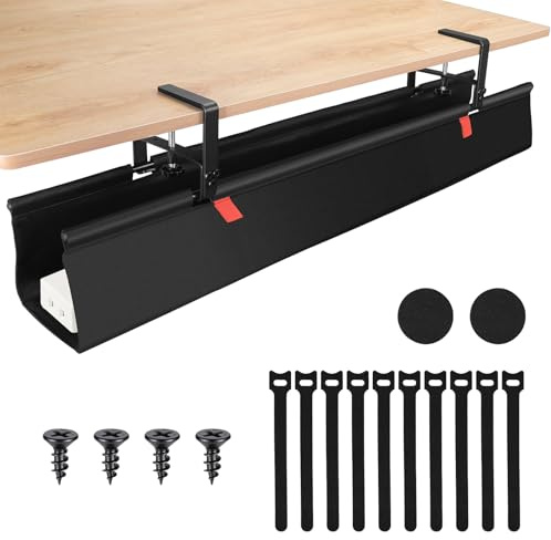 Fentar Under Desk Cable Management Tray, 36 No-Drilling Desk Cable Tray with Clamp/Screw Mounting, Sturdy Oxford Fabric Desk Cable Tidy, Water-Resistant Desks Wire Organizer for Office Home Gaming